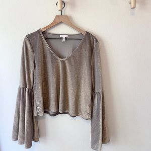 LEITH velvet bell sleeved silver blouse